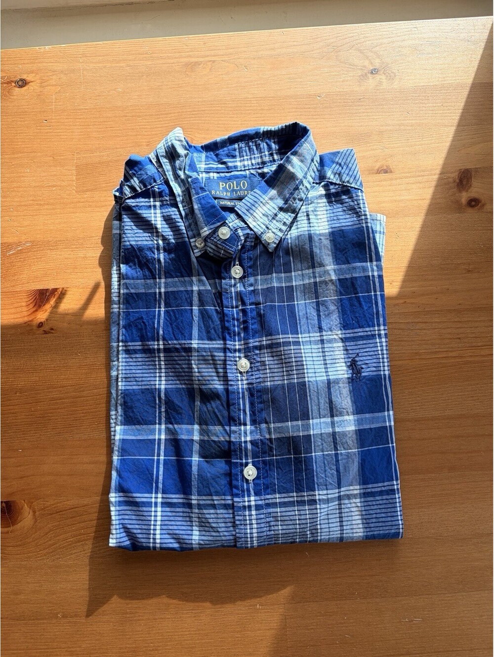 Ralph Lauren Polo Plaid Shirt Blue Boys Size XL 18-20 100% Cotton